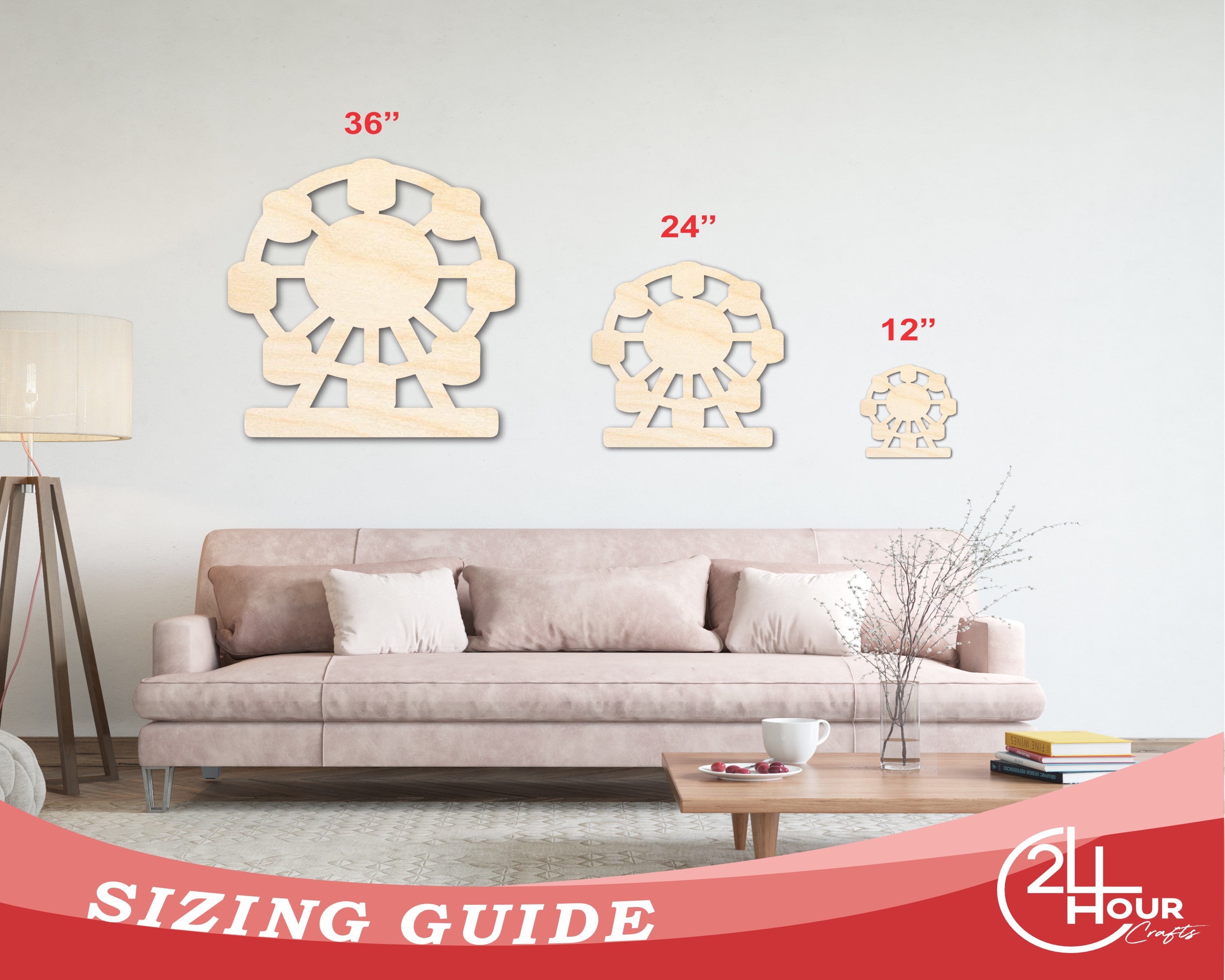Unfinished Wood Ferris Wheel Shape | Amusement Park Ride Silhouette | Craft Cutout | up to 46" DIY