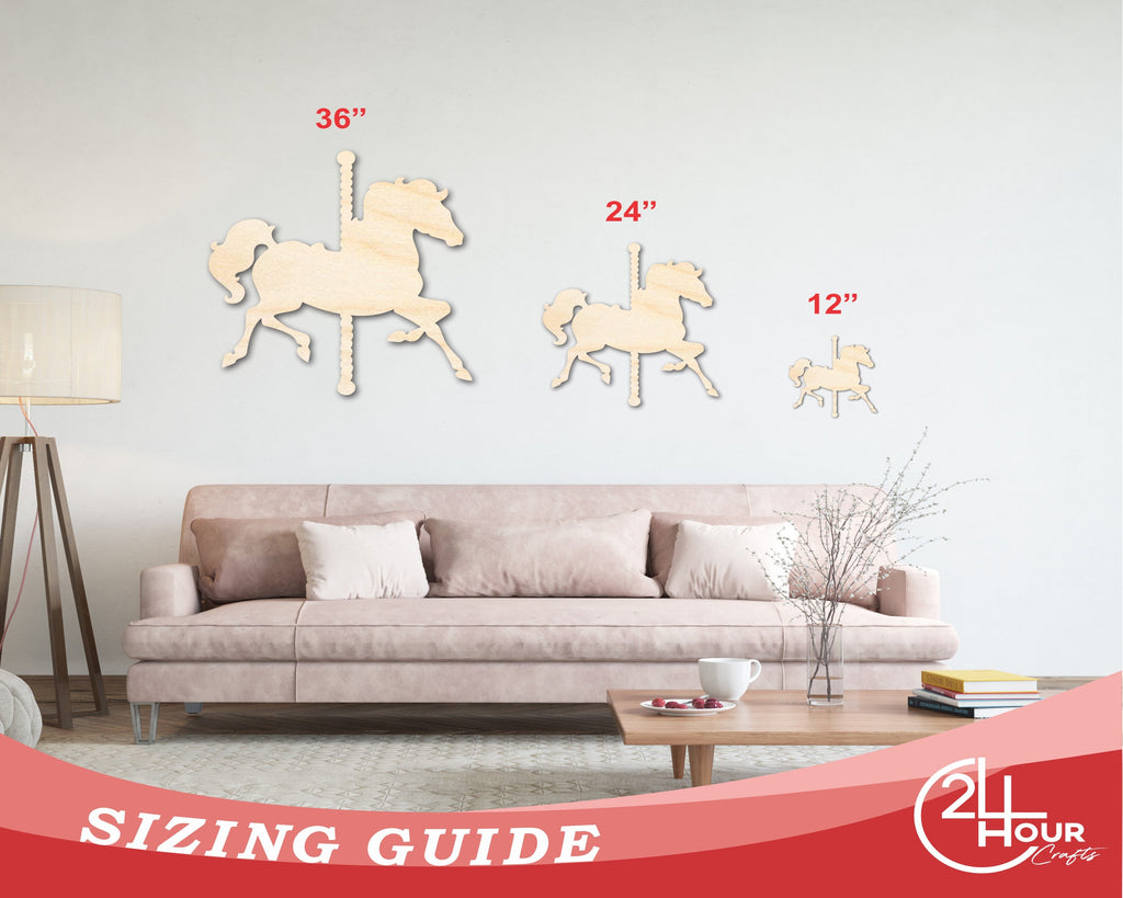 Unfinished Wood Carousel Horse Shape | Amusement Park | Craft Cutout | up to 46" DIY