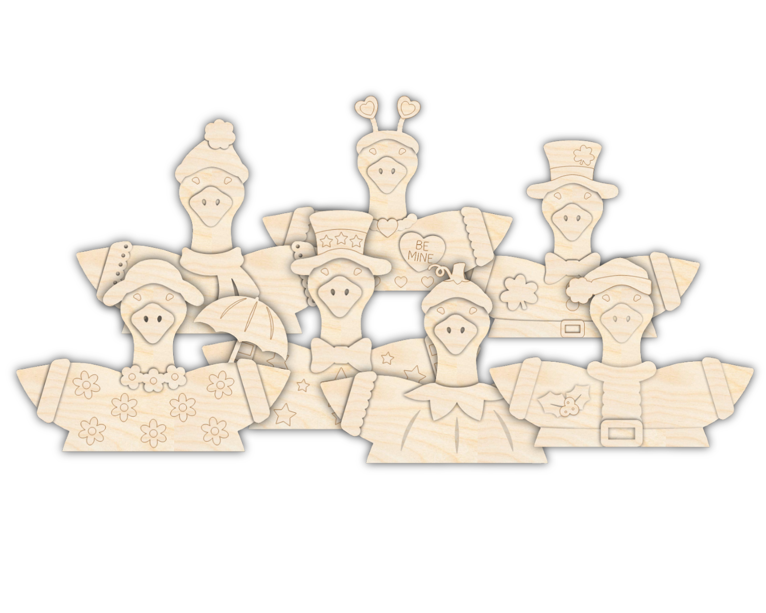 NEW Unfinished Wood Layered Holiday Geese Shelf Sitter | 8" Wide| 1/2" and 1/4" Wood | Wood Craft DIY