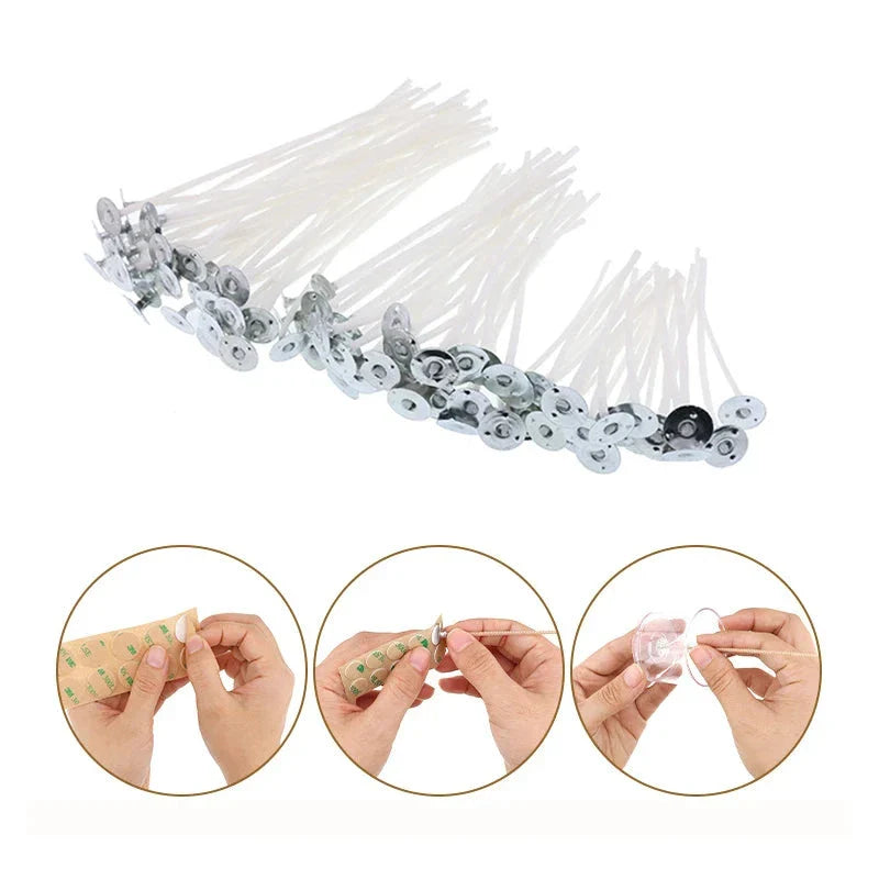 120Pcs Waxed Cotton Candle Wicks with Metal Stand – Smokeless Pre-Waxed Wick Set for DIY Candle Making, Soy & Paraffin Wax Supplies